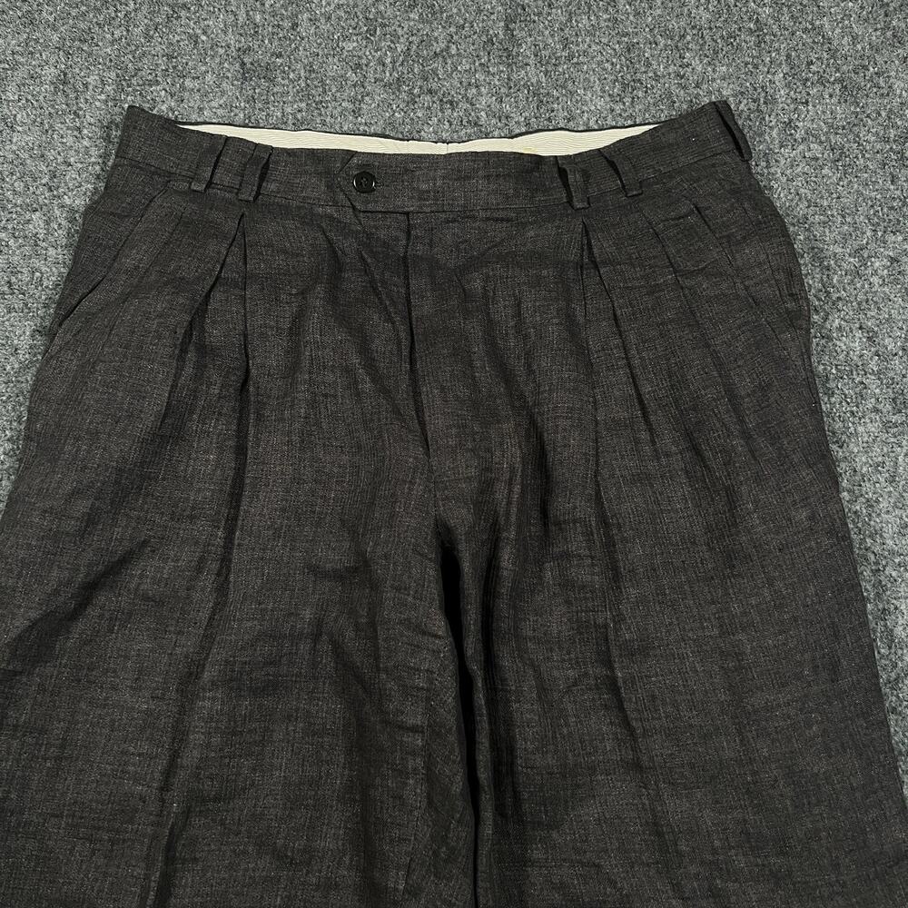 Ermenegildo Zegna 100% Linen SOFT Pants Pleated 52 (35 X 29) Charcoal Black